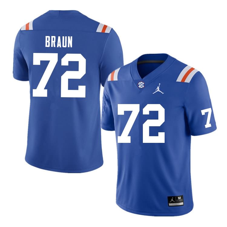 NCAA Florida Gators Josh Braun Men's #72 Nike Blue Throwback Stitched Authentic College Football Jersey UQC7464JE